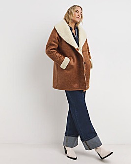 Tan Mid Length Shearling Jacket