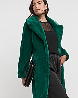 Green Plush Faux Fur Coat