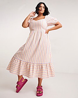 Textured Sweetheart Neck Stripe Midi Dress