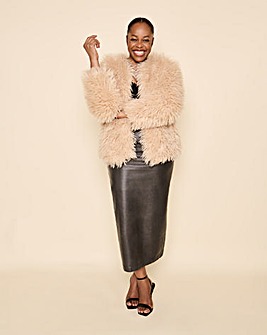 Cream Collarless Shaggy Faux Fur Coat