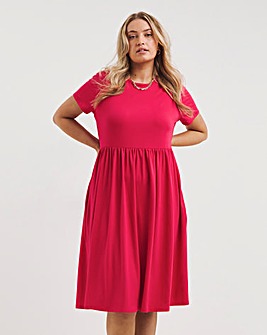 Pink Supersoft Jersey Midi Dress With Pockets