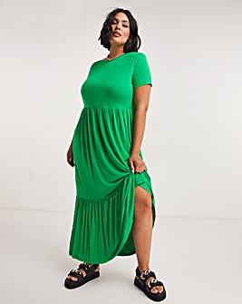 Green Tiered Jersey Maxi Dress