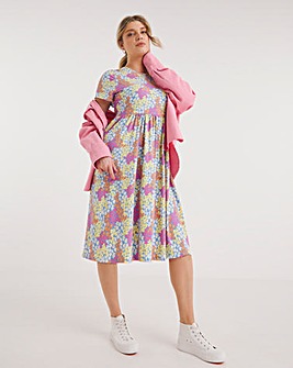 Ditsy Floral Print Supersoft Jersey Midi Dress With Pockets