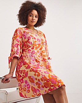 Animal Print Tie Sleeve Tea Dress