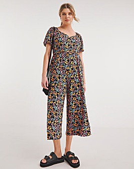 Ditsy Floral Print Supersoft Sweetheart Neck Jumpsuit
