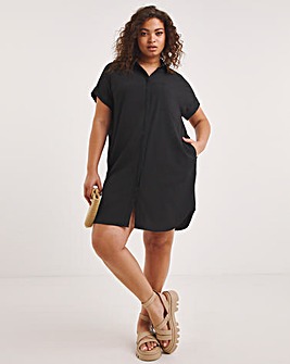 Black Boxy Shirt Dress