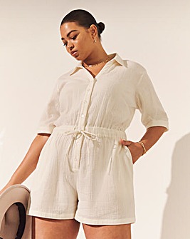White Cheesecloth Playsuit