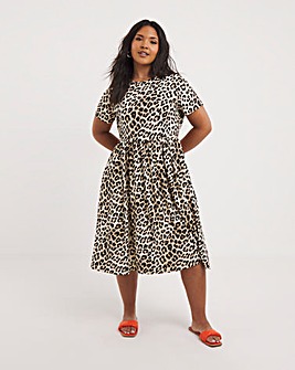 Leopard Print Supersoft Midi Dress With Pockets