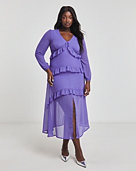 Occasion Purple Long Sleeve Frill Tiered Maxi Dress