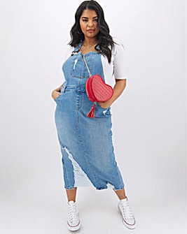Stonewash Ripped Maxi Dungaree Dress