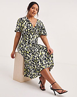 Mono And Lime Print Jersey Twist Front Midi Dress