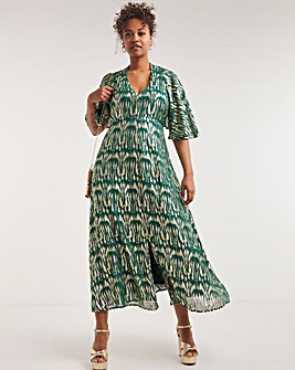 Boutique Green Jacquard Cape Maxi Dress