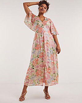 Boutique Floral Print Jacquard Cape Maxi Dress