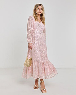 Boutique Pink Jacquard V-Neck Maxi Dress