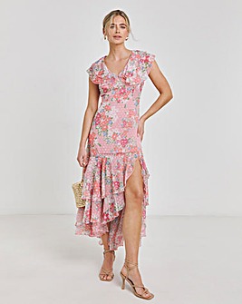 Boutique Floral Print Frill Hem Dobby Georgette Maxi Dress