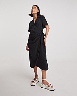 Black Wrap Midi Shirt Dress
