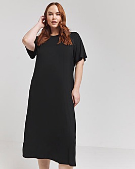 Black Viscose Elastane Midi T-Shirt Dress