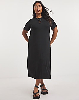 Simply Be Black Viscose Elastane Midi T-Shirt Dress