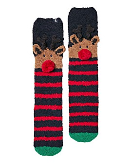 Joules Reindeer Festive Fluffy Socks