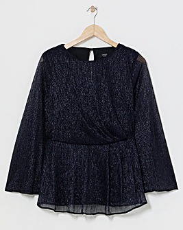 Joanna Hope Fluted Sleeve Metallic Plisse Wrap Blouse