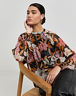 Joanna Hope Deep Cuff Printed Blouse