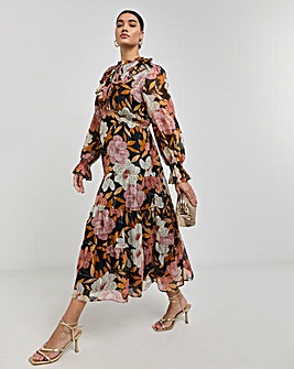 Joanna Hope Tiered Tie Neck Maxi Dress