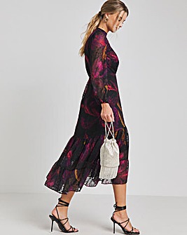 Joanna Hope Purple Print Metallic Dobby Maxi Dress