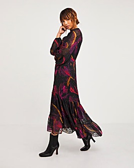 Joanna Hope Purple Print Metallic Dobby Maxi Dress
