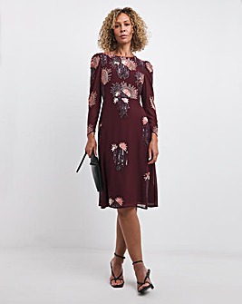 Joanna Hope Cassis Deco Beaded Midi Dress