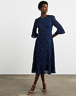 Joanna Hope Fluted Sleeve Stretch Lace Midi Dress