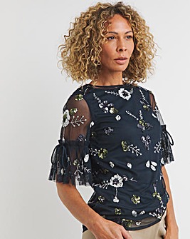 Joanna Hope Mesh Embroidered Blouse