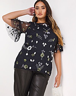 Joanna Hope Mesh Embroidered Blouse