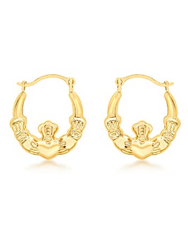 9ct Gold Claddagh Creole Earrings