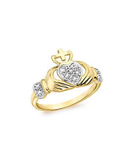 9Ct Gold Diamond Claddagh Ring
