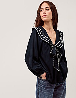 Monsoon Lola Embroidered Collar Top