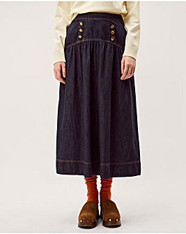Monsoon Lucy Button Denim Midi Skirt