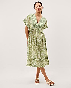 Monsoon Lillie Leaf Print Midi Dress