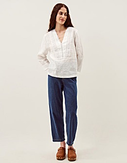 Monsoon Jayla V-Neck Lace Linen Blouse