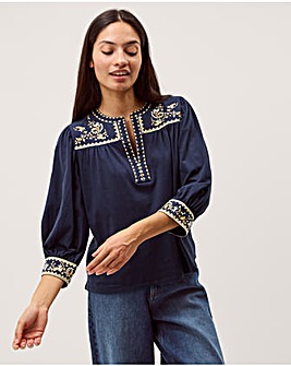 Monsoon Emi Embroidered Jersey Top