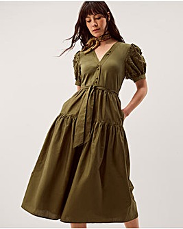 Monsoon Fawn Puff Sleeve Midi Dress