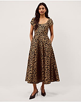 Anna Leopard Print Midi Dress
