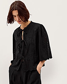 Monsoon Cindy Embroidered Tie Front Top