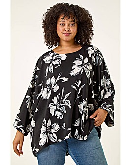 Roman Curve Floral Print Stretch Top