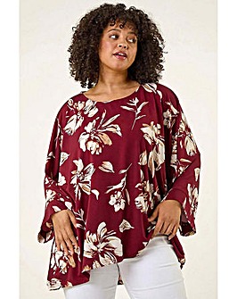 Roman Curve Floral Print Stretch Top