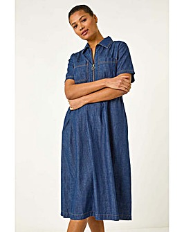 Roman Denim Zip Midi Dress