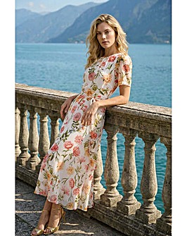 Roman Floral Chiffon Pleated Dress