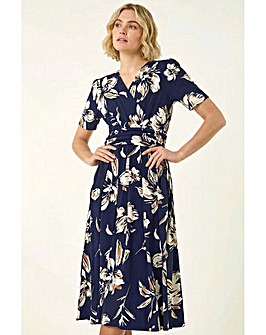 Roman Floral Wrap Midi Dress