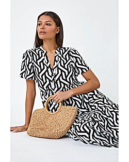 Roman Geometric Print Tiered Midi Dress