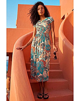 Roman Paisley  Short Sleeve Midi Dress