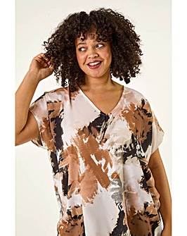Roman Curve Printed V-Neck Woven Top